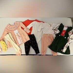 Baby girl 3-6 fall/winter lot 2 NWT dresses 2 outfit sets2 sets stockings socks